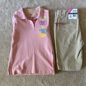 Izod Khaki Uniform Shorts - Size 10 & US Polo Collared Shirt - Size 7/8 (M)